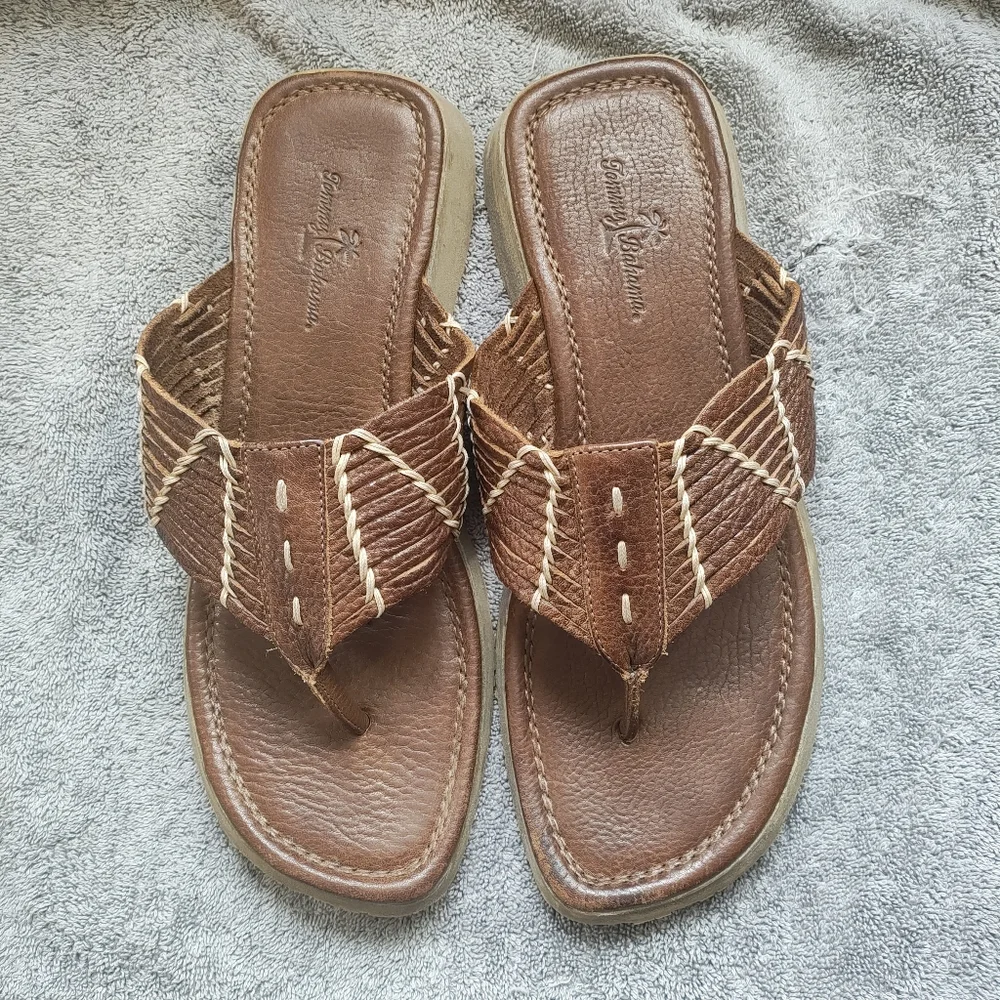 Tommy Bahama Men's Brown Leather Sandal Size 12, Vacation Casual (Tiny Flaw)